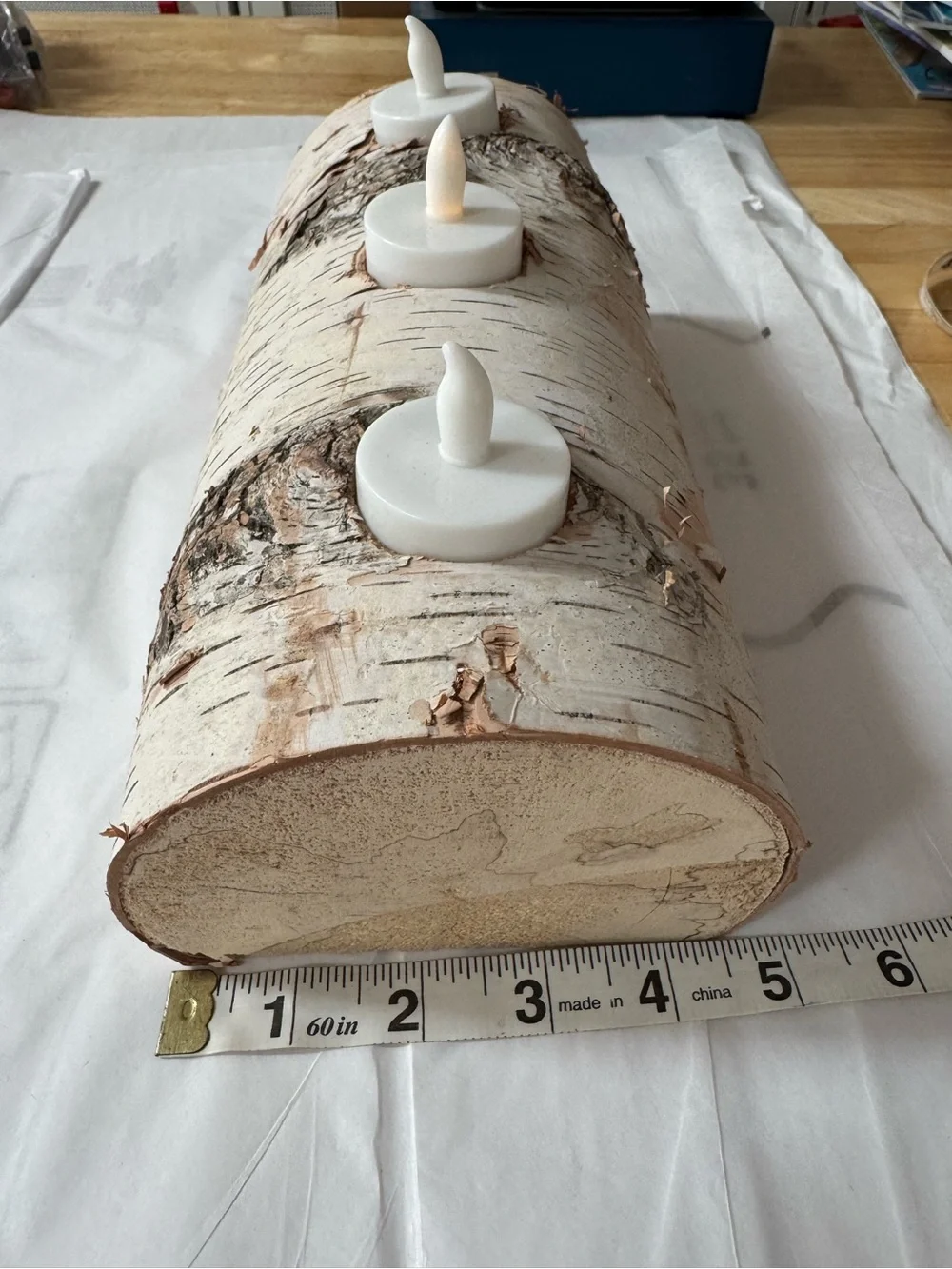 Rustic Birch (Yule)Log Tea Light Candle Holder - White; holidays or decor